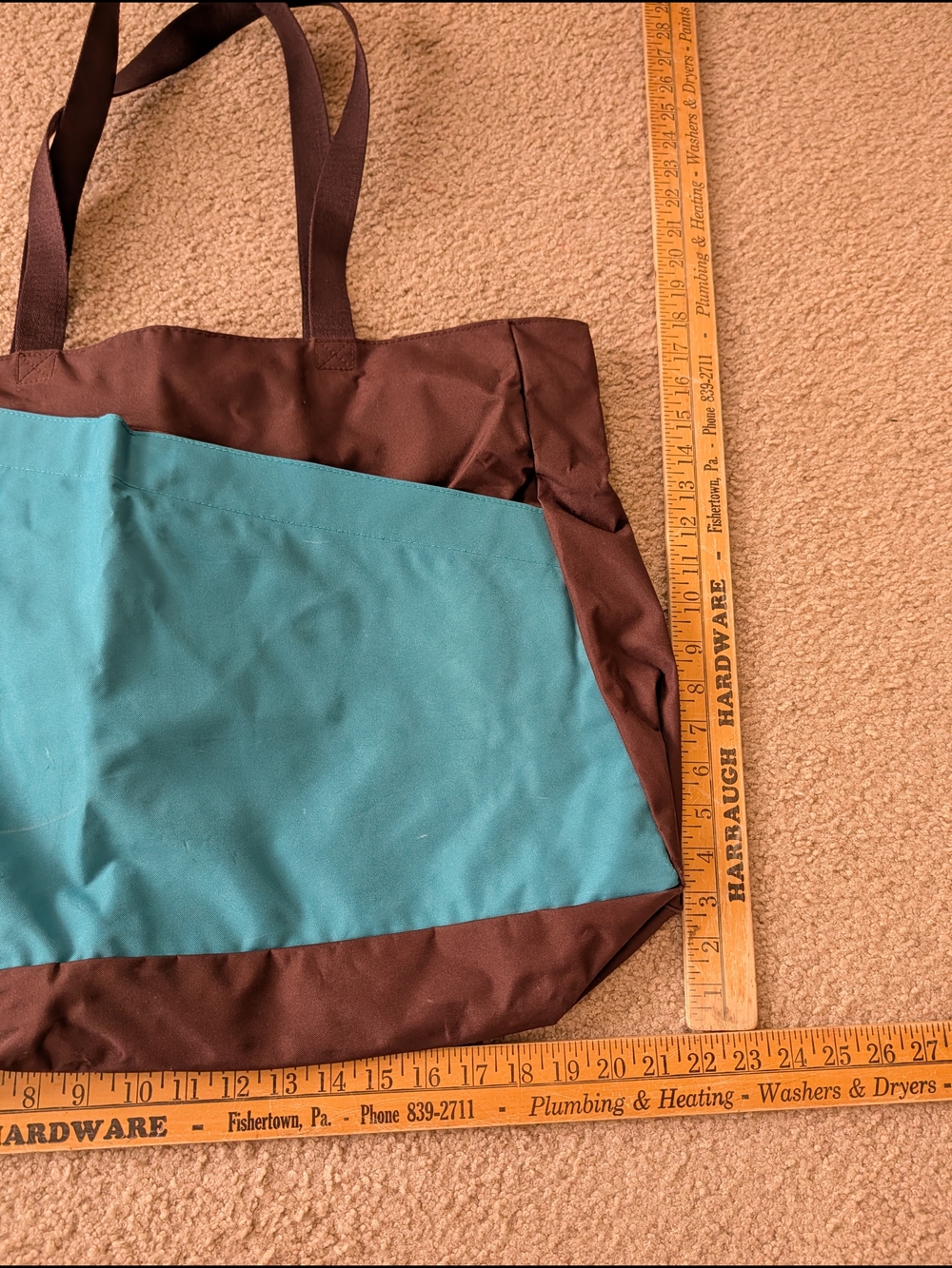 Crate & Barrel Everyday Two-Tone Canvas Tote Bag - Teal and Brown - Picture 2 of 6